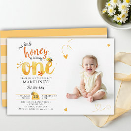 Invitación Bee Honey Theme Whimsical Cute Photo 1st Birthday