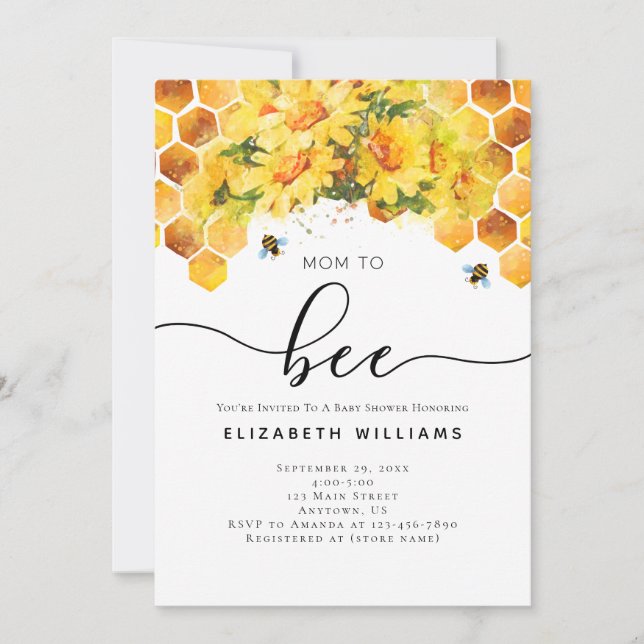 Invitación Bee Modern Watercolor Mom To Bee Baby Shower (Anverso)