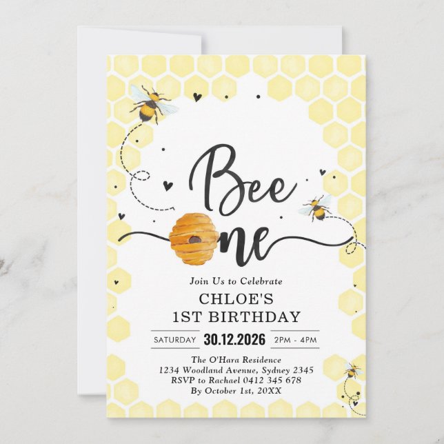 Invitación Bee One Honey Bee 1st Birthday Invitation (Anverso)