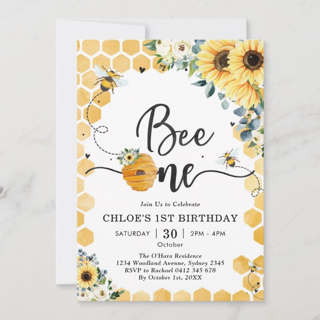 Invitación Bee One Honey Bee 1st Birthday Invitation (Anverso)