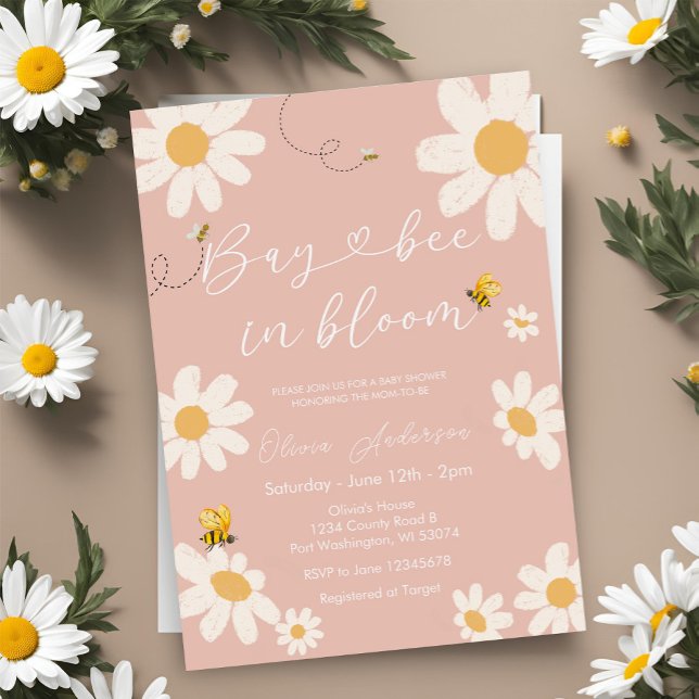 Invitación Bee Pink Daisy Cute Bay Bee Baby Shower (Subido por el creador)