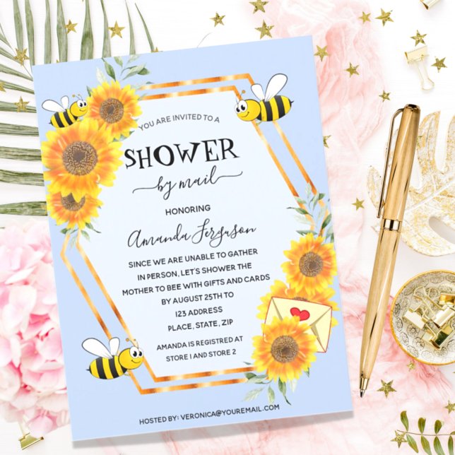 Invitación Bee sunflowers boy bebe ducha de bebé azul claro p (Subido por el creador)