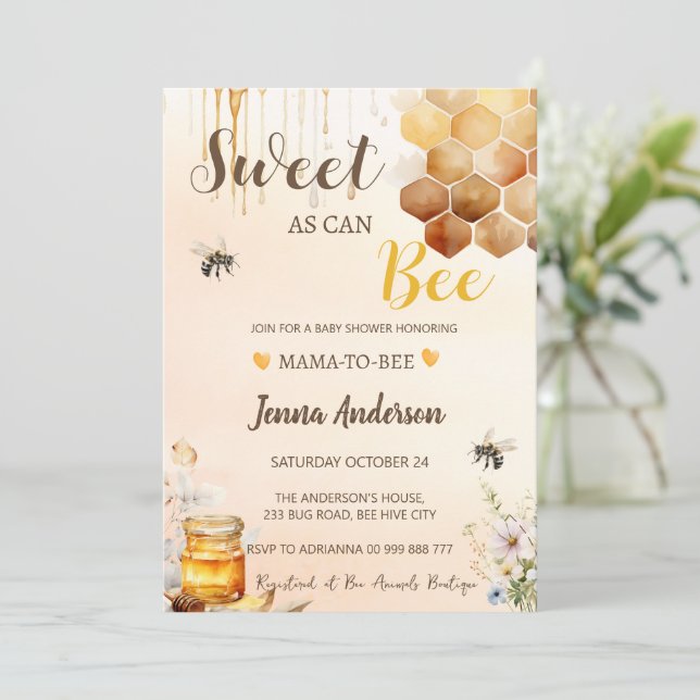 Invitación Bee Sweet As Can Bee Baby Shower Mama To Bee (Anverso de pie)