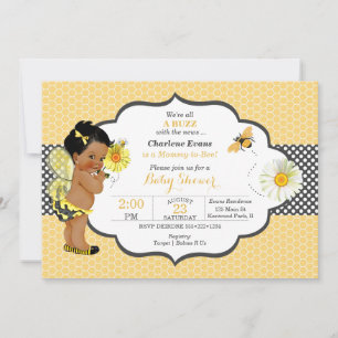 Invitación Bee Theme Yellow Gold Dot Baby Girl