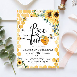 Invitación Bee Two Honey Bee 2nd Birthday Invitation