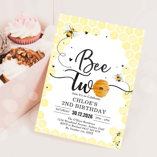 Invitación Bee Two Honey Bee 2nd Birthday Invitation (Subido por el creador)