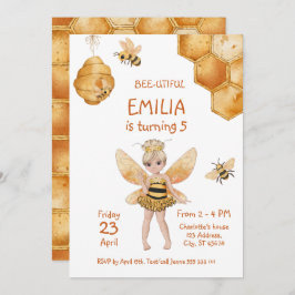 Invitación Bee-Utiful Girly Honey Bee Fiesta de Cumpleaños