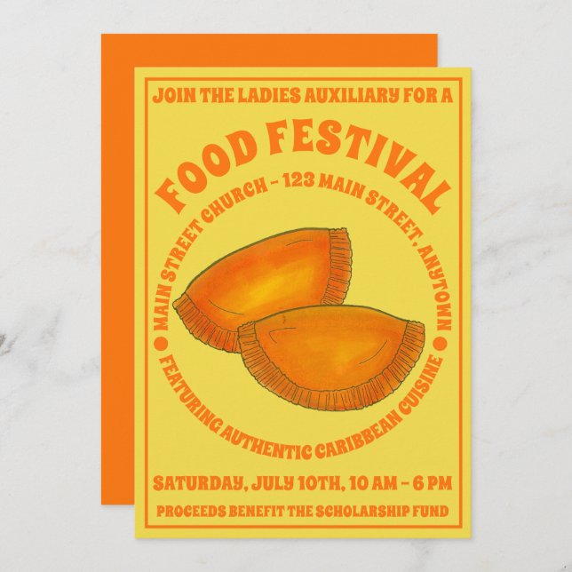 Invitación Beef Patty Food Fest Cocina del Caribe (Anverso / Reverso)