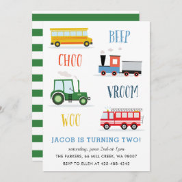 Invitación Beep Vroom Woo Tractor fiesta de cumpleaños de Kid