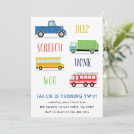 Invitación Beep Vroom Woo Truck Kid fiesta de cumpleaños