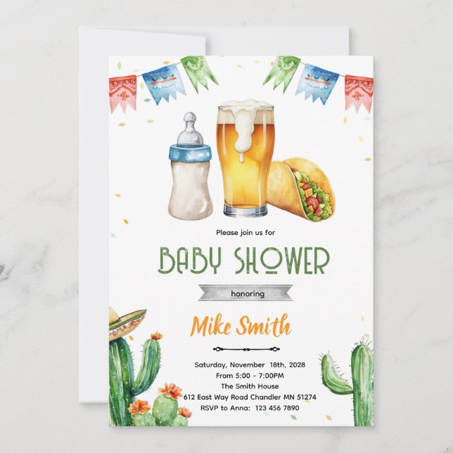 Invitación Beer and Tacos Baby Shower Invitation (Anverso)