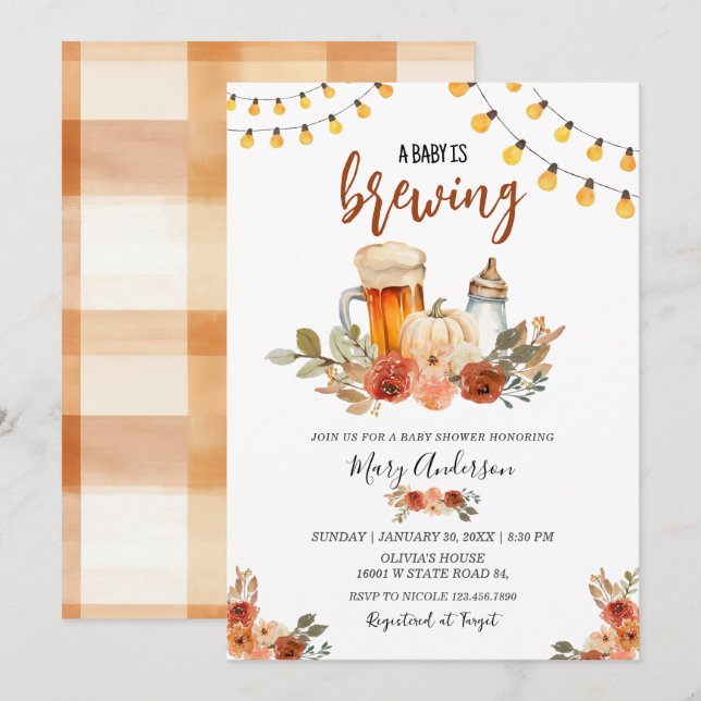 Invitación Beer Baby Is Brewing Fall Baby Shower  (Anverso / Reverso)