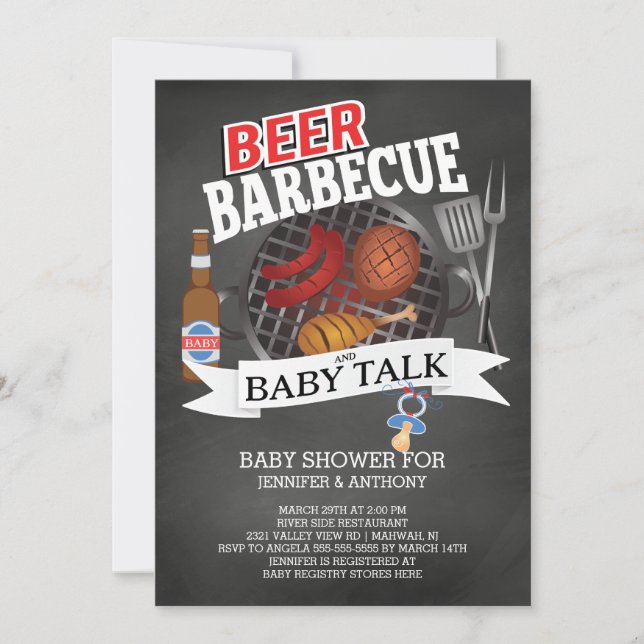 Invitación Beer Barbecue Baby Talk Baby Shower (Anverso)