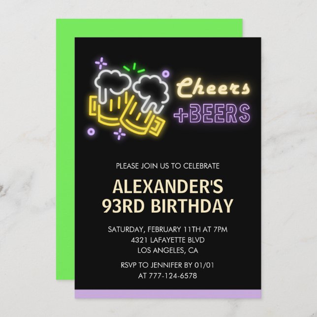 Invitación Beer Black Chalkboard Green Adult 93 cumpleaños (Anverso / Reverso)