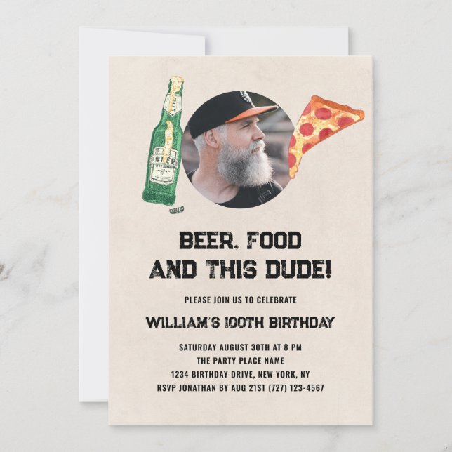 Invitación Beer Dude Photo Man Funny 100th Birthday (Anverso)