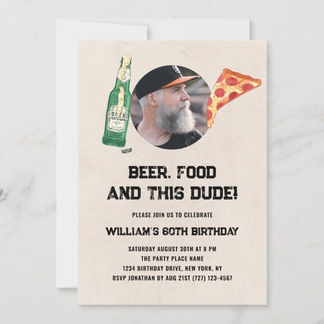 Invitación Beer Dude Photo Man Funny 80th Birthday Invitation (Anverso)