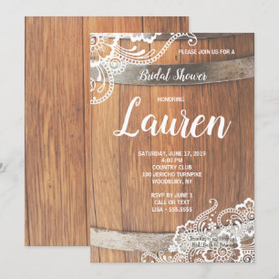 Invitación Beer Keg Lace Rustic Wood Bridal Shower