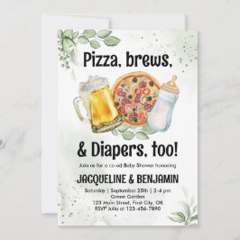Invitación Beer Pizza Diapers Baby Shower Pregger