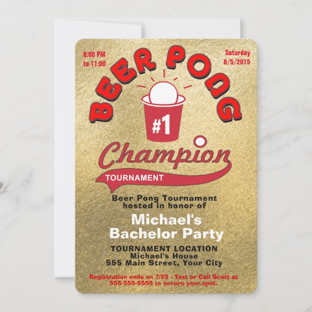 Invitación Beer Pong del partido del soltero (Anverso)