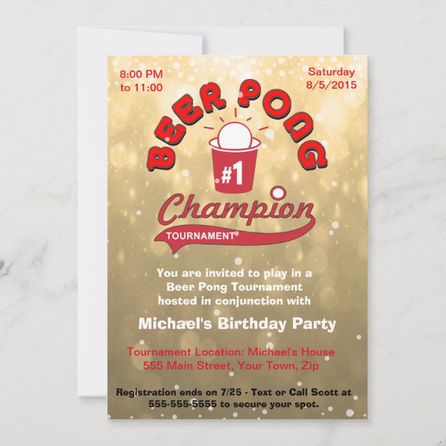 Invitación Beer Pong, fiesta de cumpleaños (Anverso)