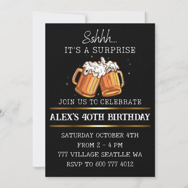 Invitación Beer Surprise Birthday Adulto Fiesta (Anverso)