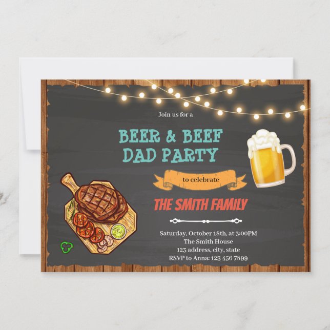 Invitación Beer y ternera papá bbq fiesta (Anverso)