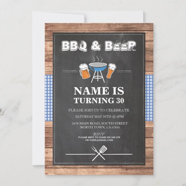 Invitación Beers & Cheers BBQ Cumpleaños fiesta CUALQUIER EDA (Anverso)