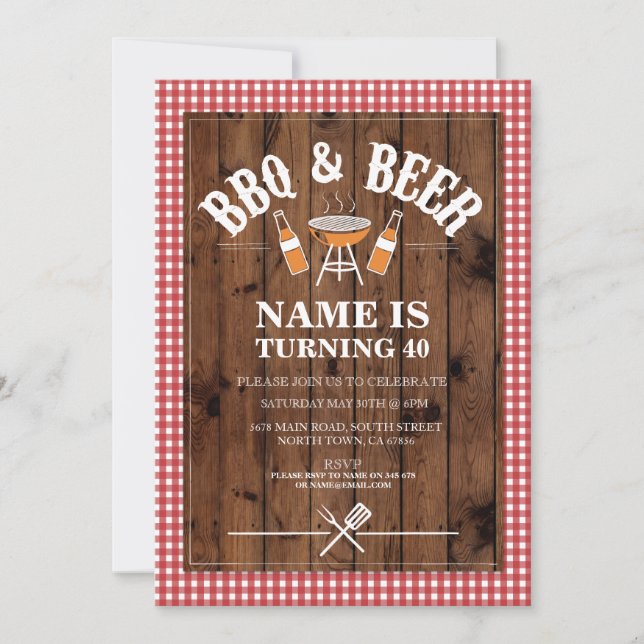 Invitación Beers & Cheers BBQ Cumpleaños fiesta CUALQUIER EDA (Anverso)