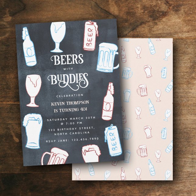 Invitación Beers Rustic Hand Drawn Funny Beer Birthday (Beers Rustic Hand Drawn Funny Beer Birthday Invitation)