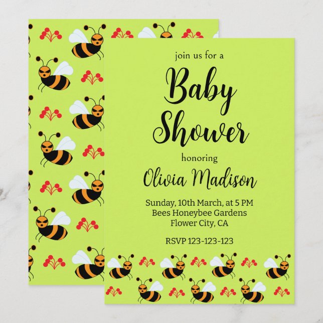Invitación Bees Honeybee Red Flowers Bee Baby Shower (Anverso / Reverso)