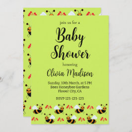 Invitación Bees Honeybee Red Flowers Bee Baby Shower