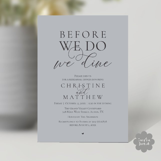 Invitación Before we do, we dine, Classy Rehearsal Dinner (Before we do, we dine, Classy Rehearsal Dinner Invitation card in Chill Charcoal Grey)