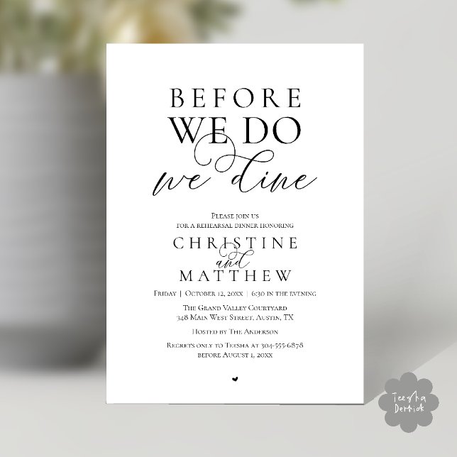Invitación Before we do, we dine, Classy Rehearsal Dinner (Before we do, we dine, Classy Rehearsal Dinner Invitation card in Black and White)