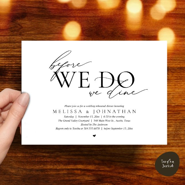 Invitación Before We Do, We Dine, Wedding Rehearsal Dinner (Before We Do, We Dine, Wedding Rehearsal Dinner Invitation Card Black White)