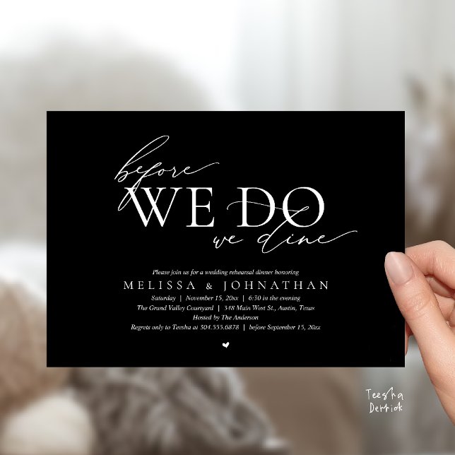 Invitación Before We Do, We Dine, Wedding Rehearsal Dinner (Before We Do, We Dine, Wedding Rehearsal Dinner Invitation Card Black White)