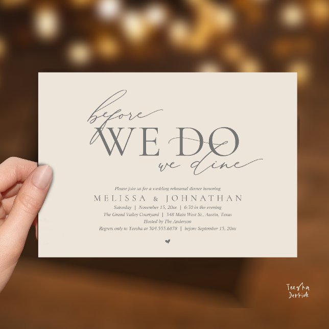 Invitación Before We Do, We Dine, Wedding Rehearsal Dinner (Before We Do, We Dine, Wedding Rehearsal Dinner Invitation Card Cream Grey)