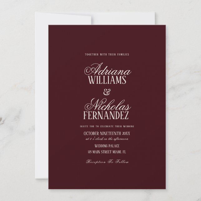 Invitación Beginning Of Our Forever Old Money Red Wedding (Anverso)