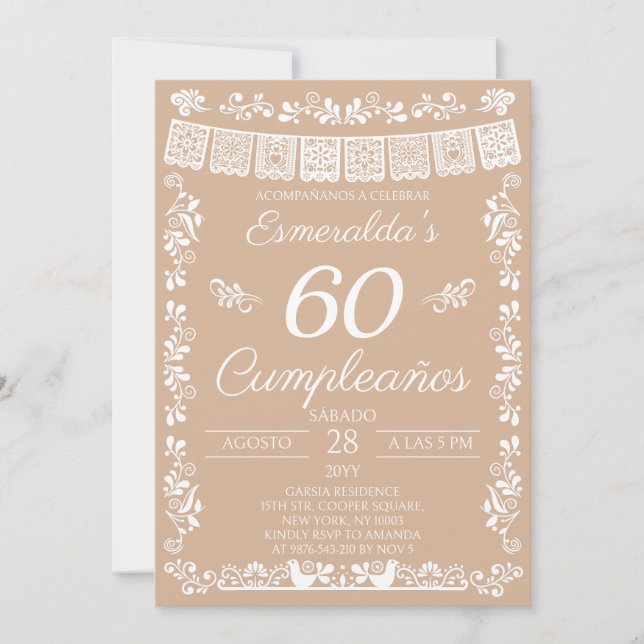Invitación Beige 60 Cumpleaños Fiesta de Cumpleaños (Anverso)