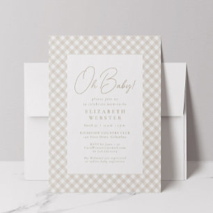 Invitación Beige a cuadros adorable neutral Oh Baby baby show