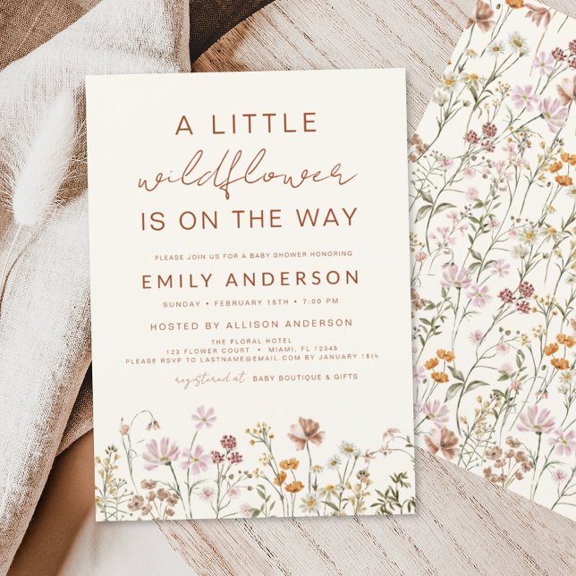 Invitación Beige A Little Wildflower Baby Shower (Subido por el creador)