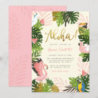 Beige | Aloha Hawaii Tropical Gold Birday Party