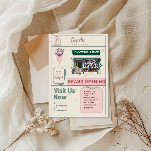 Invitación Beige and Green Elegant Flower Shop Opening Card (Subido por el creador)