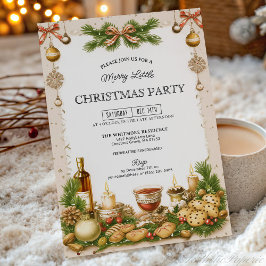 Invitación Beige and Pine Greenery Ribbon Christmas Party