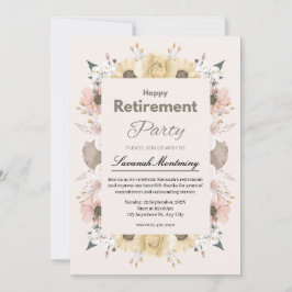 Invitación Beige and Pink Floral Photo Retirement Party