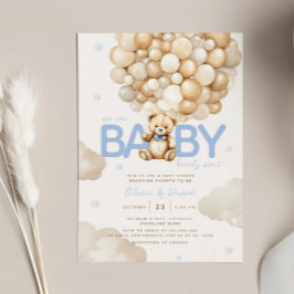 Invitación Beige Balloons Teddy Bear Baby Shower moderno