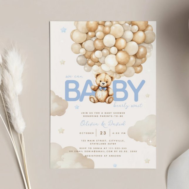 Invitación Beige Balloons Teddy Bear Baby Shower moderno (Subido por el creador)