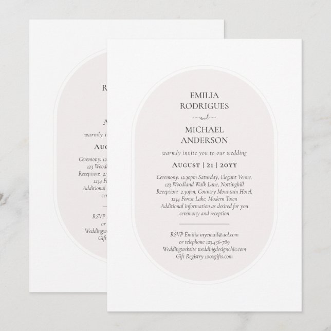Invitación Beige blanco Boda BILINGÜE de doble lado (Anverso / Reverso)