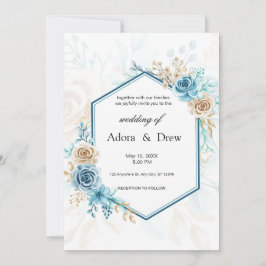 Invitación Beige blue Elegant Floral Wedding