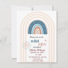 Invitación Beige Blue Simple Boho Rainbow Baby ducha