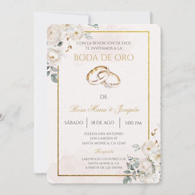 Invitación Beige Boda de oro editable (Anverso)
